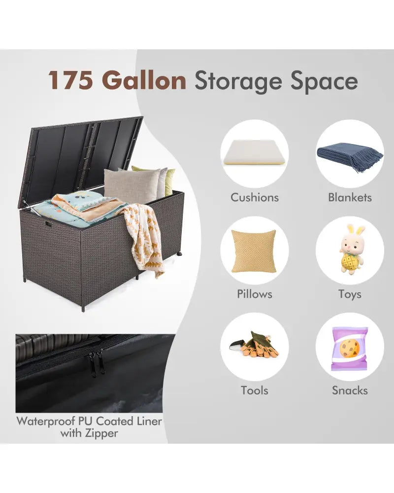 175 Gallon Outdoor Storage Box with Universal Wheels and Zippered Liner - Brown - Sheds & Outdoor Storage