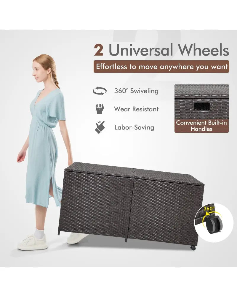 175 Gallon Outdoor Storage Box with Universal Wheels and Zippered Liner - Brown - Sheds & Outdoor Storage