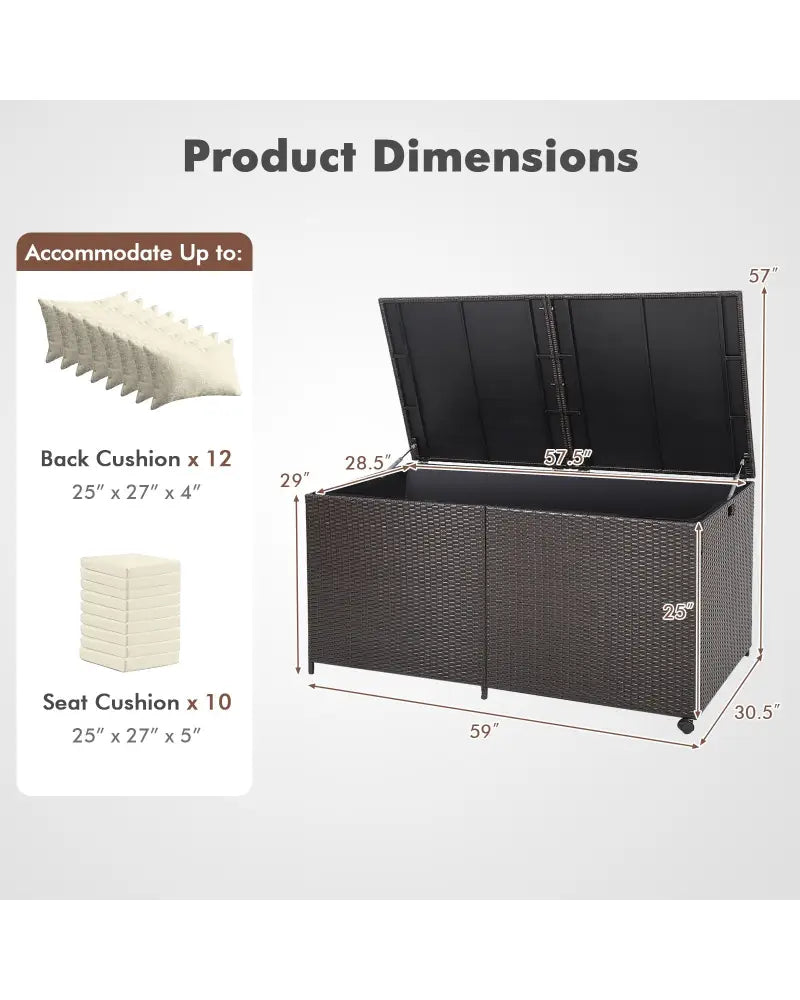 175 Gallon Outdoor Storage Box with Universal Wheels and Zippered Liner - Brown - Sheds & Outdoor Storage