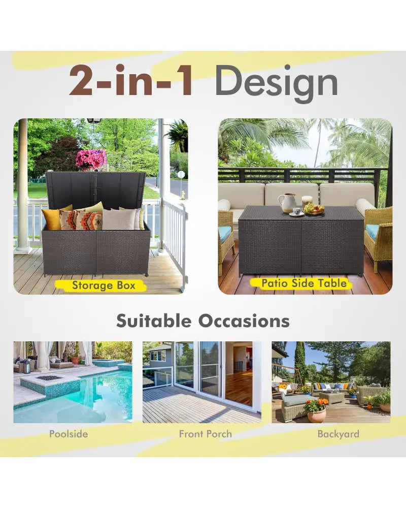 175 Gallon Outdoor Storage Box with Universal Wheels and Zippered Liner - Brown - Sheds & Outdoor Storage