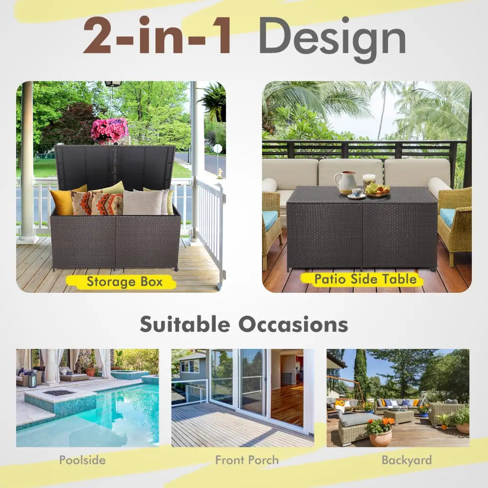 175 Gallon Outdoor Storage Box with Universal Wheels and Zippered Liner - Brown - Sheds & Outdoor Storage
