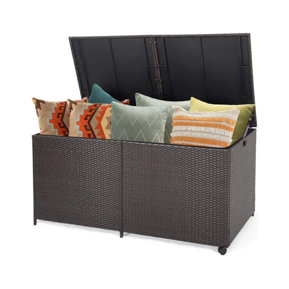 175 Gallon Outdoor Storage Box with Universal Wheels and Zippered Liner - Brown - Sheds & Outdoor Storage