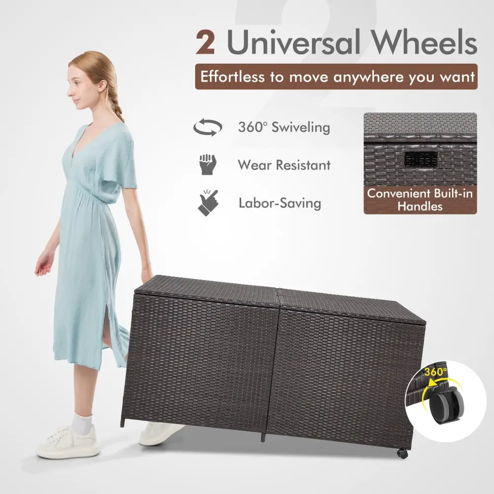 175 Gallon Outdoor Storage Box with Universal Wheels and Zippered Liner - Brown - Sheds & Outdoor Storage