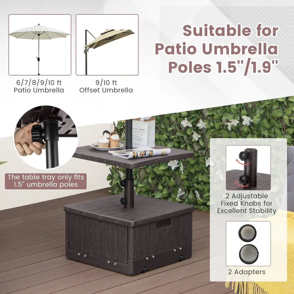 175 LBS Outdoor Fillable Umbrella Base with Table Tray-Brown - Brown - Outdoor Umbrella Bases