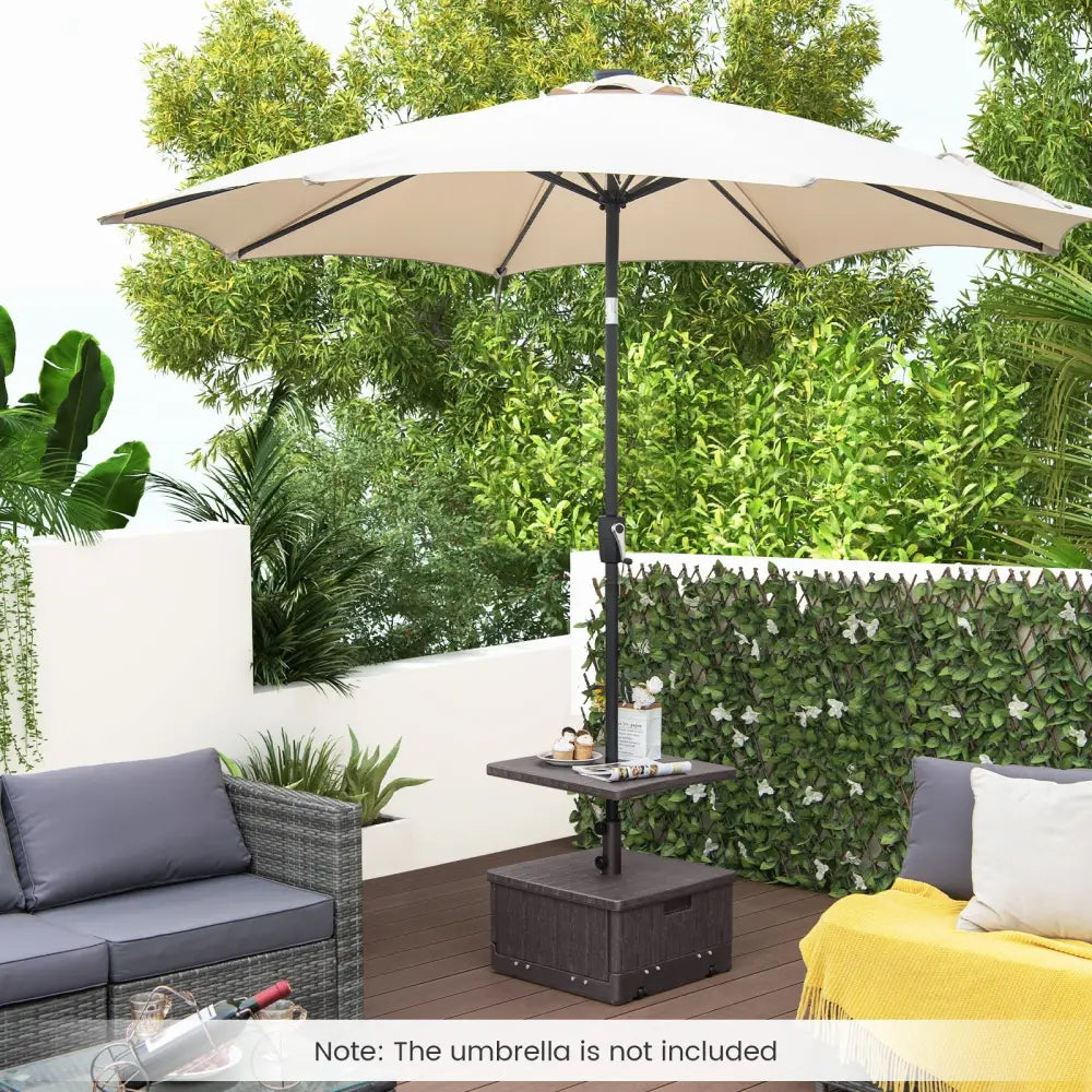 175 LBS Outdoor Fillable Umbrella Base with Table Tray-Brown - Brown - Outdoor Umbrella Bases