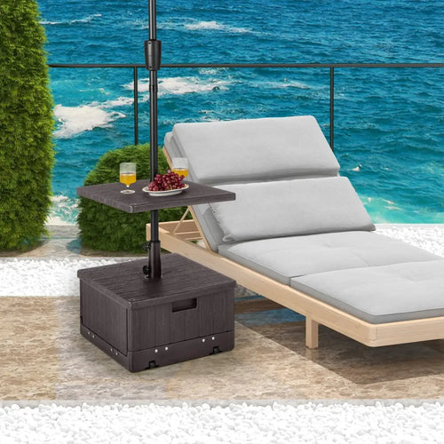 175 LBS Outdoor Fillable Umbrella Base with Table Tray-Brown - Brown - Outdoor Umbrella Bases