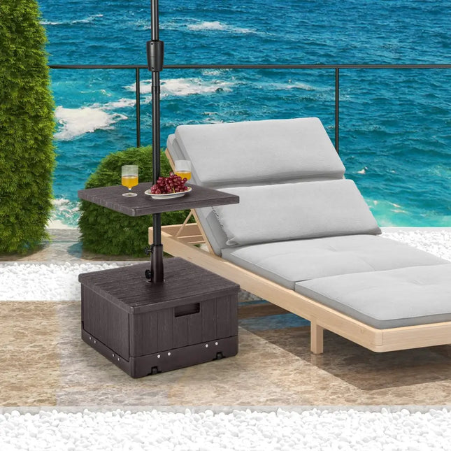 175 LBS Outdoor Fillable Umbrella Base with Table Tray-Brown - Brown - Outdoor Umbrella Bases