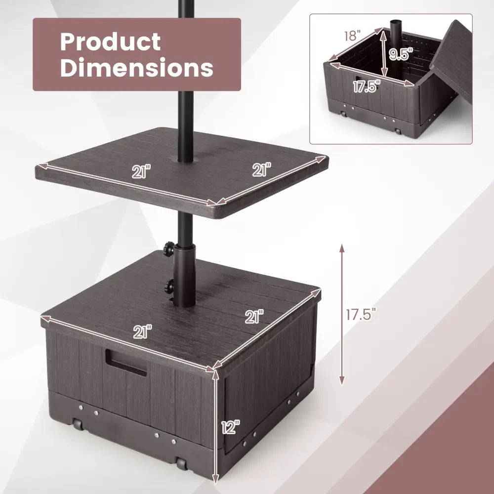 175 LBS Outdoor Fillable Umbrella Base with Table Tray-Brown - Brown - Outdoor Umbrella Bases
