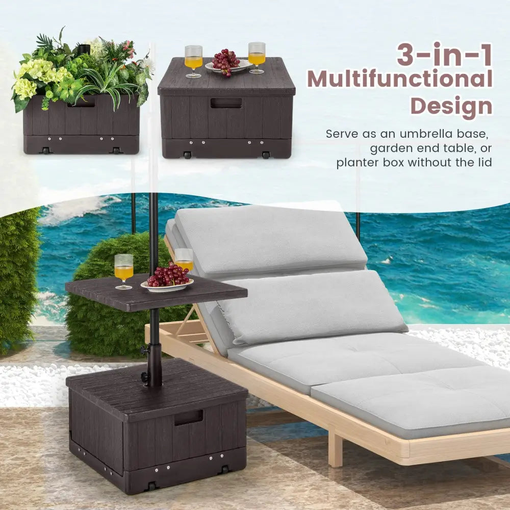 175 LBS Outdoor Fillable Umbrella Base with Table Tray-Brown - Brown - Outdoor Umbrella Bases