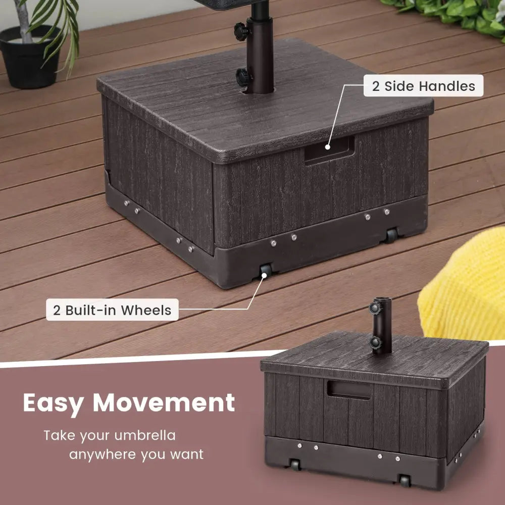175 LBS Outdoor Fillable Umbrella Base with Table Tray-Brown - Brown - Outdoor Umbrella Bases