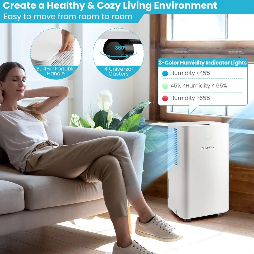 1750 Sq. Ft 32 Pints Dehumidifier with Auto Defrost and 24H Timer Drain Hose-White - White - Dehumidifiers