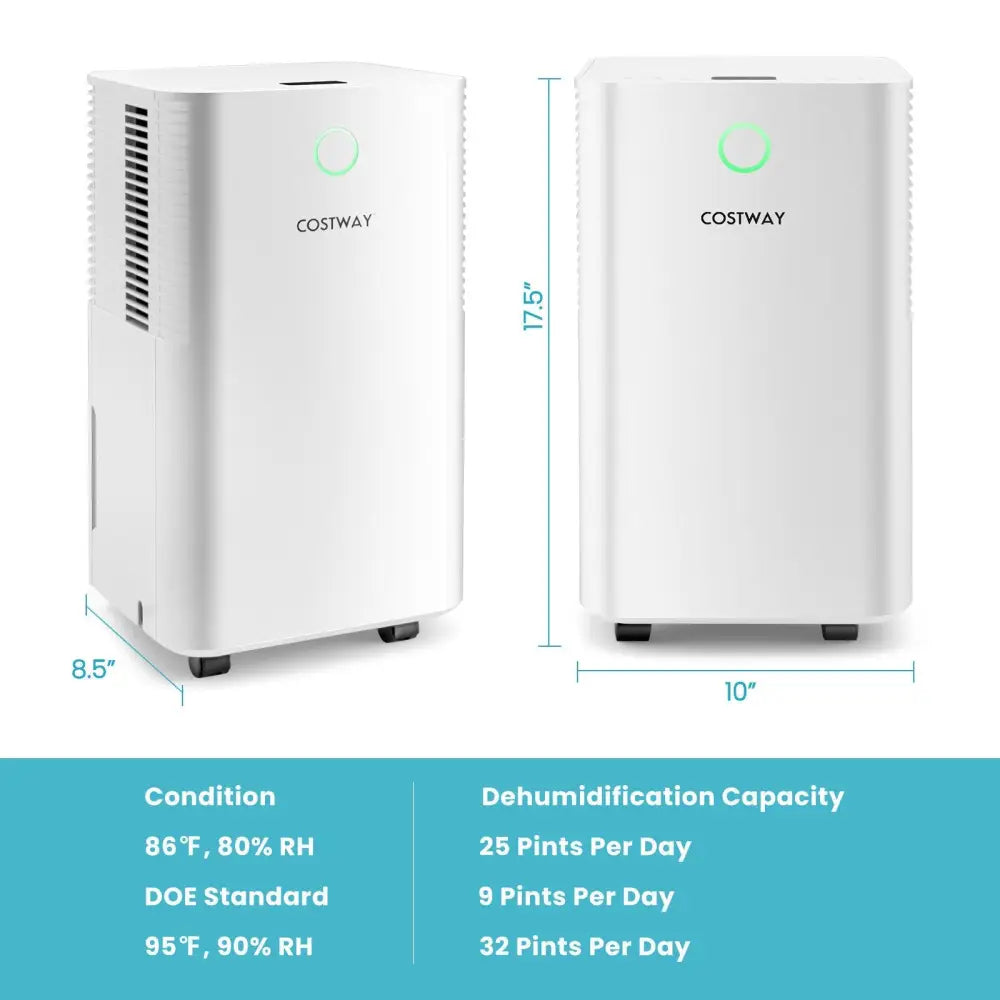 1750 Sq. Ft 32 Pints Dehumidifier with Auto Defrost and 24H Timer Drain Hose-White - White - Dehumidifiers