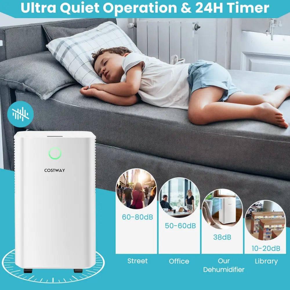 1750 Sq. Ft 32 Pints Dehumidifier with Auto Defrost and 24H Timer Drain Hose-White - White - Dehumidifiers