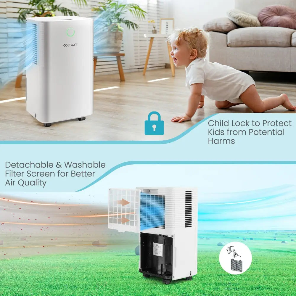 1750 Sq. Ft 32 Pints Dehumidifier with Auto Defrost and 24H Timer Drain Hose-White - White - Dehumidifiers
