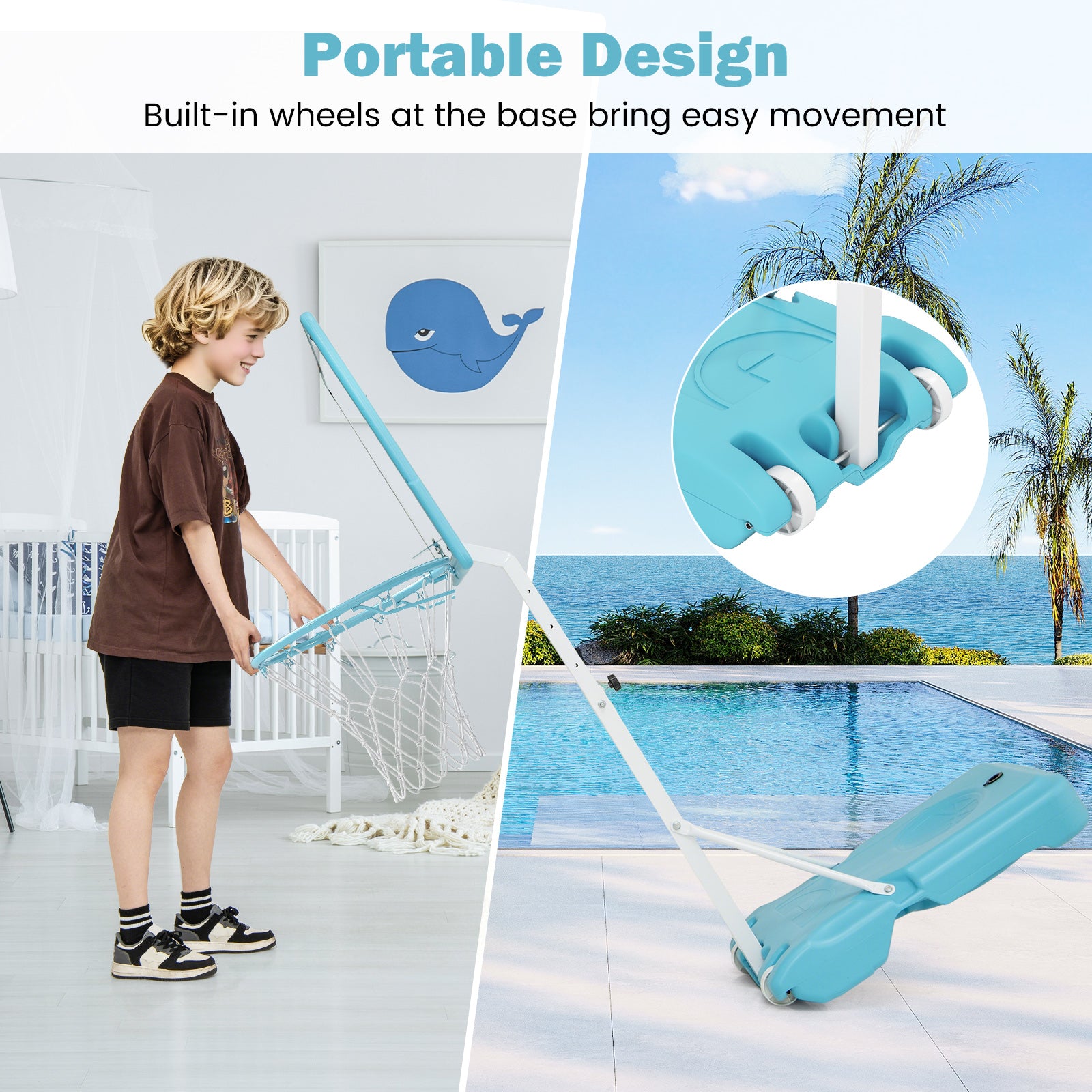Pool Basketball Hoop Poolside Portable Basketball Goal with Shatterproof Backboard-White