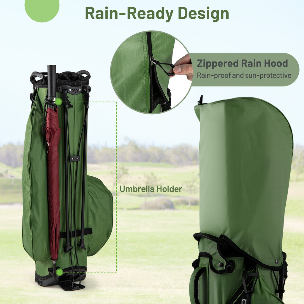 Golf Stand Bag Lightweight Golf Bag with 8 Way Top Dividers and 5 Zippered Pockets-Green