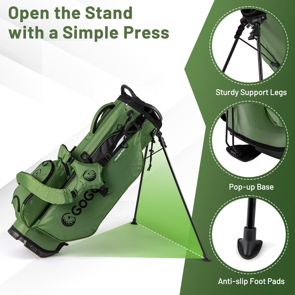 Golf Stand Bag Lightweight Golf Bag with 8 Way Top Dividers and 5 Zippered Pockets-Green