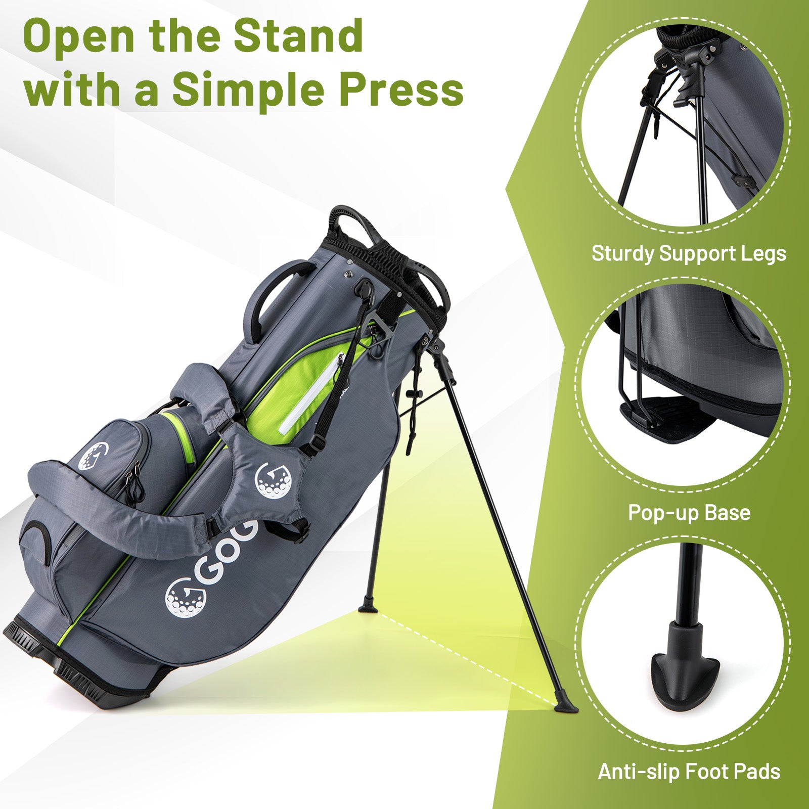 Golf Stand Bag Lightweight Golf Bag with 8 Way Top Dividers and 5 Zippered Pockets-Gray