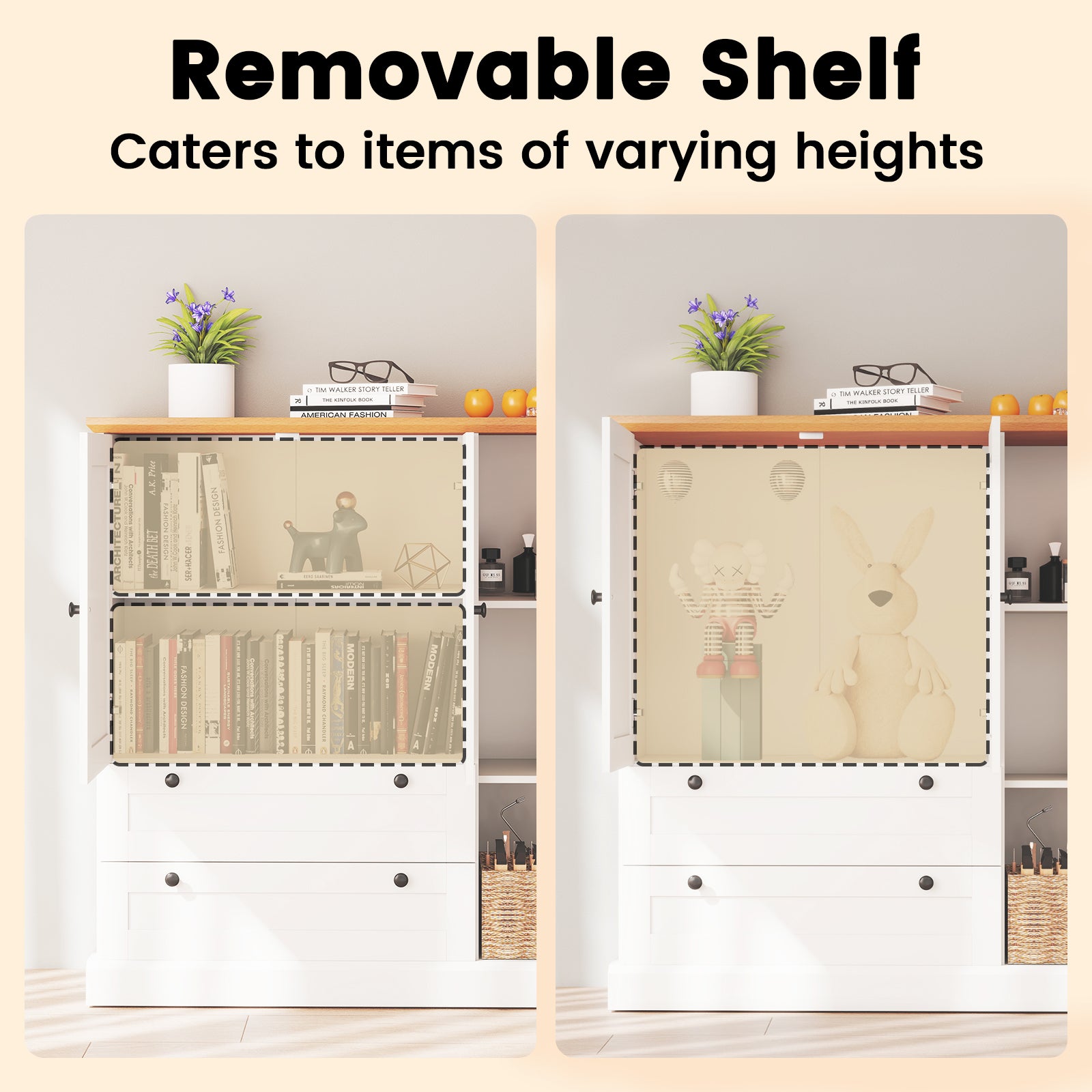 47.5 Inch Kitchen Freestanding Storage Cabinet with 3 Doors and 2 Large Drawers-White