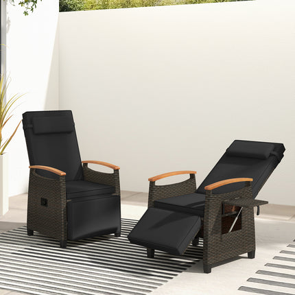 Patio Wicker Recliner Chair with Adjustable Backrest and Footrest-Black