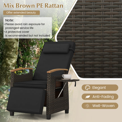 Patio Wicker Recliner Chair with Adjustable Backrest and Footrest-Black