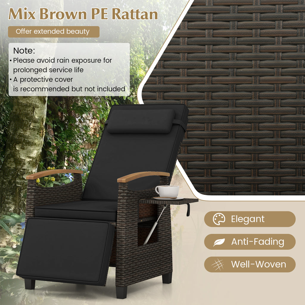 Patio Wicker Recliner Chair with Adjustable Backrest and Footrest-Black