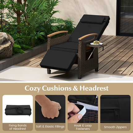 Patio Wicker Recliner Chair with Adjustable Backrest and Footrest-Black