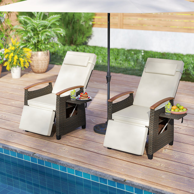 Patio Wicker Recliner Chair with Adjustable Backrest and Footrest-White