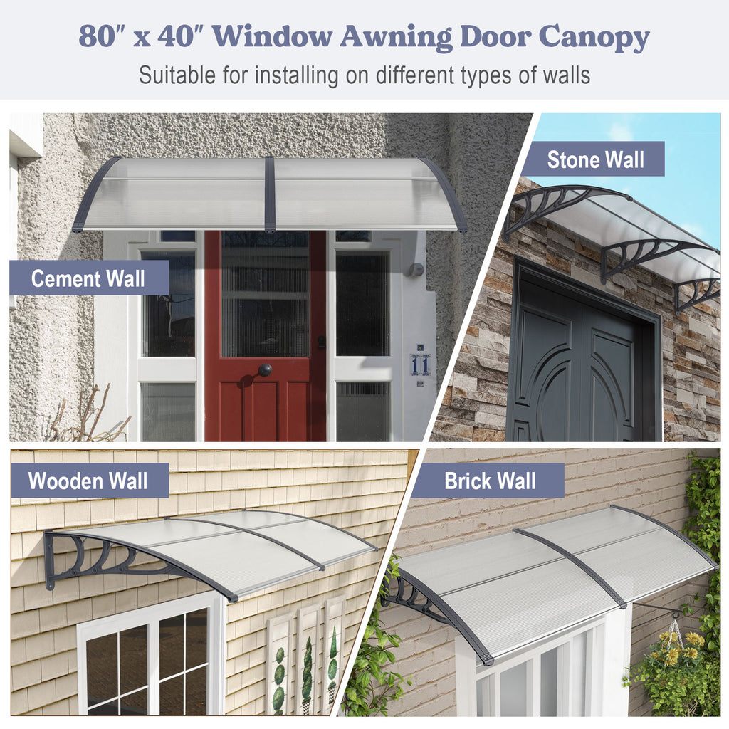 Outdoor Front Door Patio Overhang Awning for Sunlight Rain Snow Wind Protection-Gray