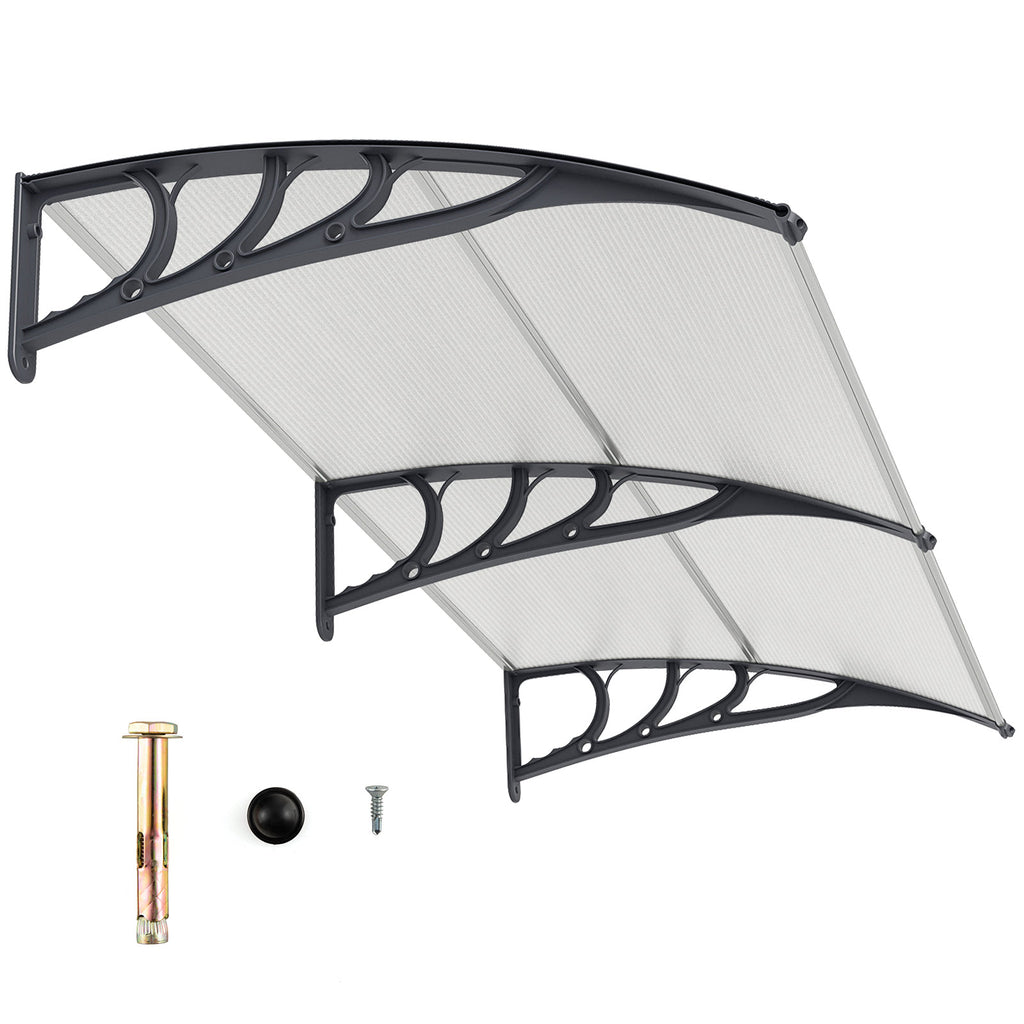 Outdoor Front Door Patio Overhang Awning for Sunlight Rain Snow Wind Protection-Gray