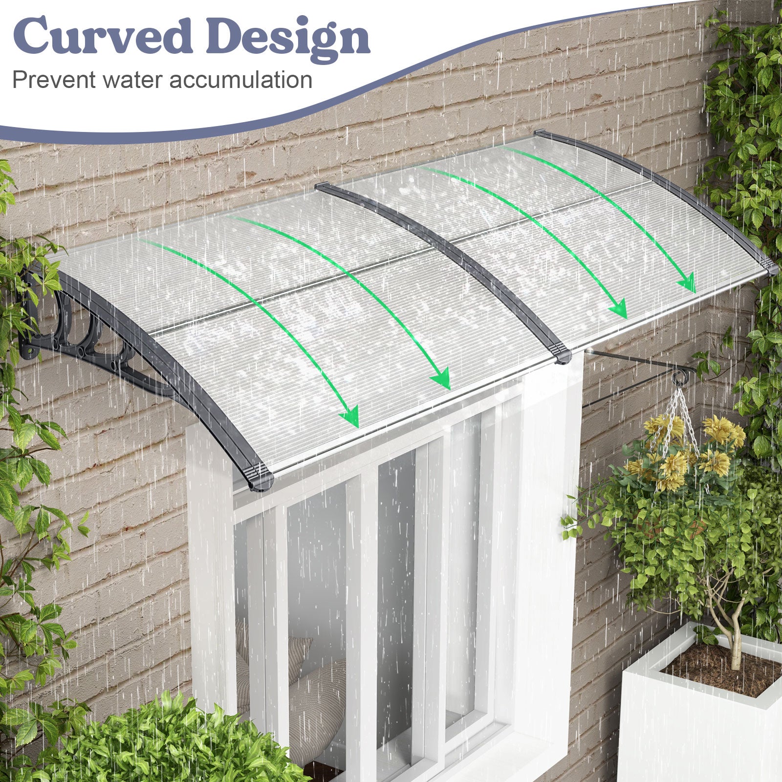 Outdoor Front Door Patio Overhang Awning for Sunlight Rain Snow Wind Protection-Gray
