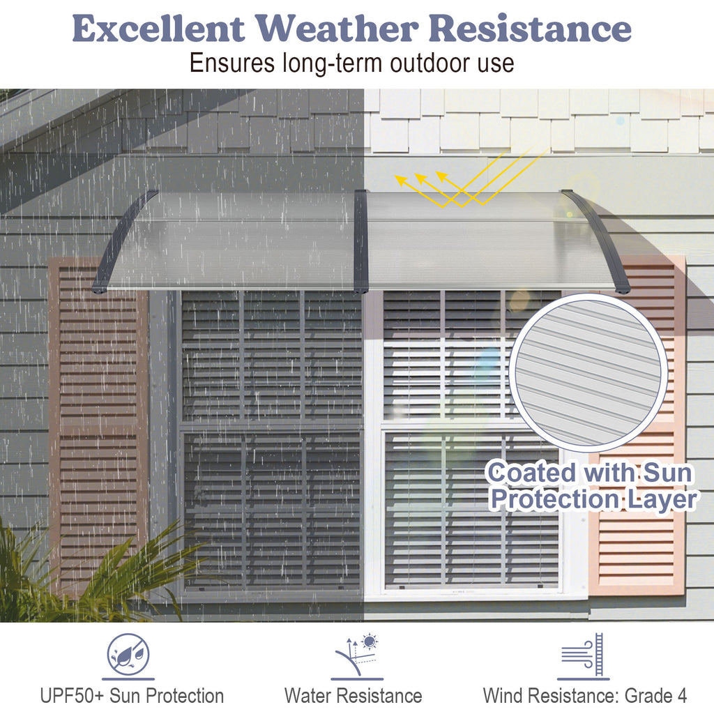 Outdoor Front Door Patio Overhang Awning for Sunlight Rain Snow Wind Protection-Gray