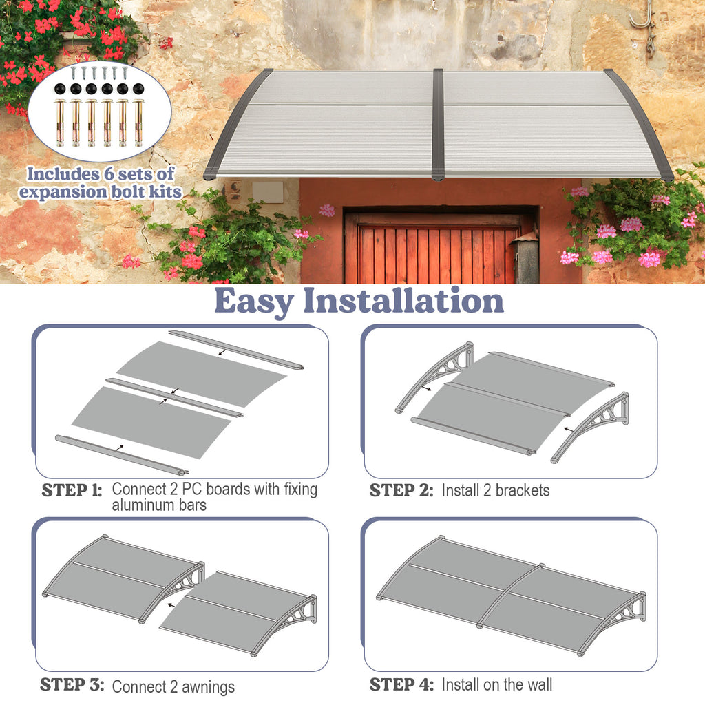 Outdoor Front Door Patio Overhang Awning for Sunlight Rain Snow Wind Protection-Gray