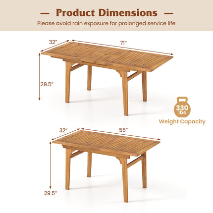 55 Inch Patio Dining Table Expandable for 6-8 People with Umbrella Hole