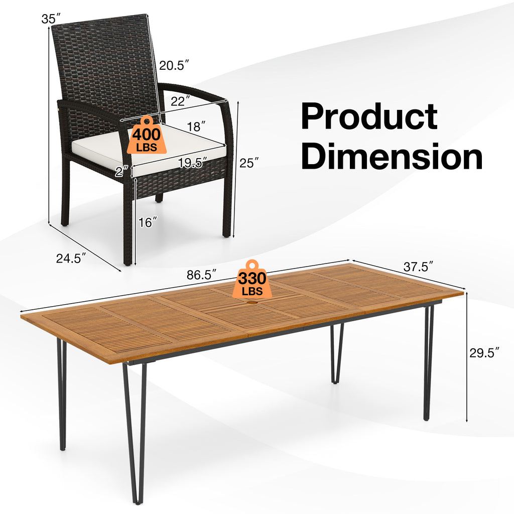 9 Pieces Outdoor Patio Dining Set with Soft Cushions and Acacia Wood Square Table