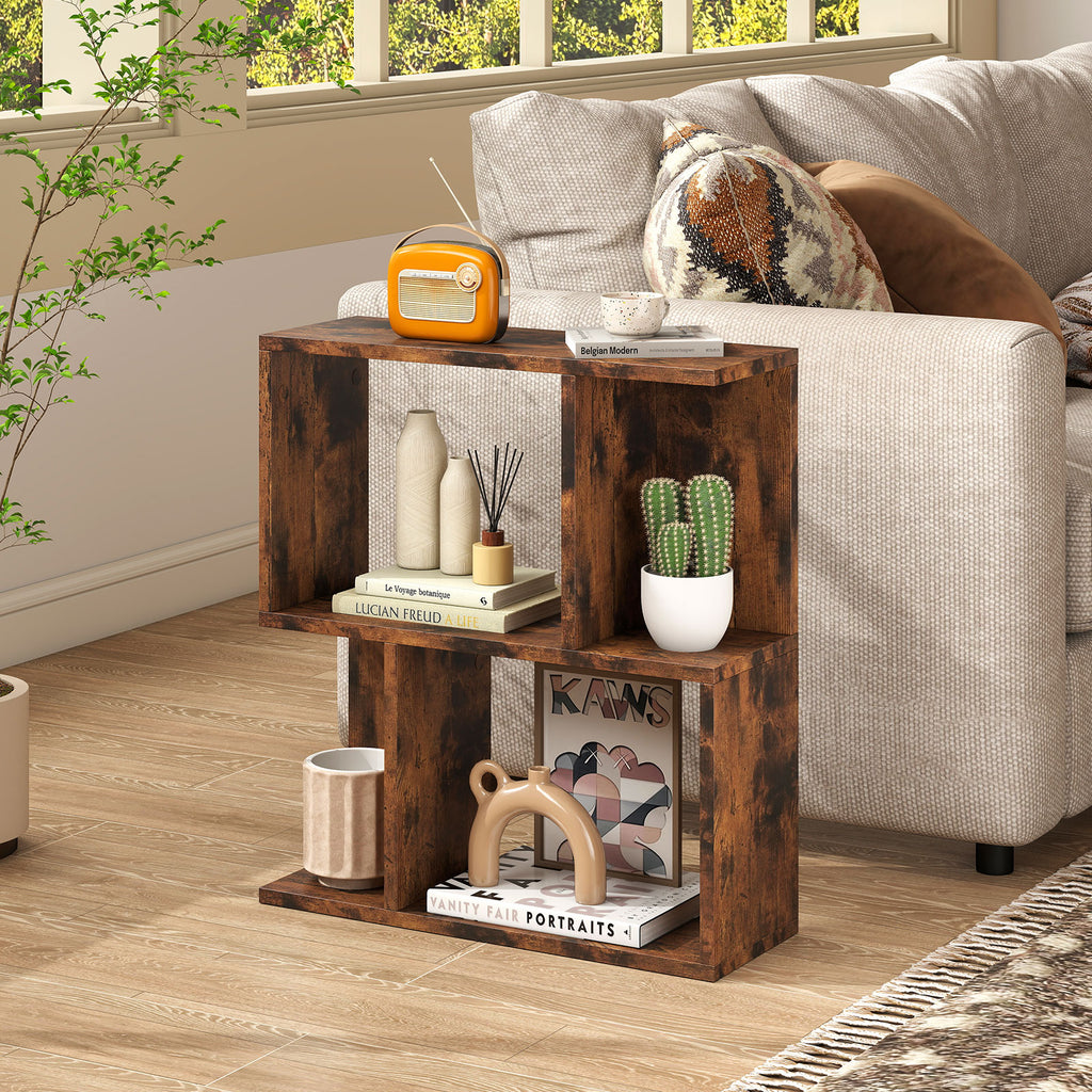 3-Tier Bookshelf with Display Shelf for Small Space-Rustic Brown