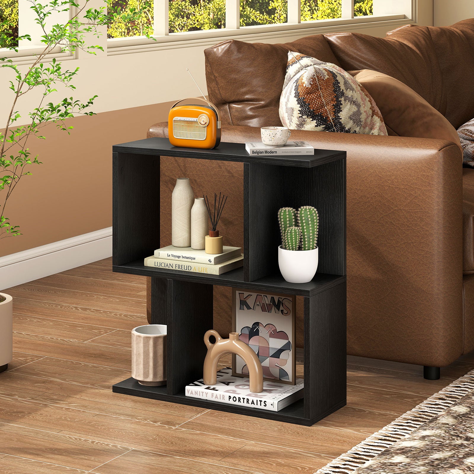 3-Tier Bookshelf with Display Shelf for Small Space-Black
