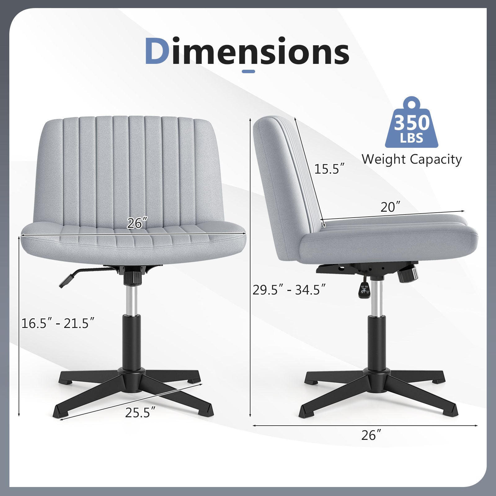Criss Cross-Legged Swivel Desk Chair No Wheels-Gray