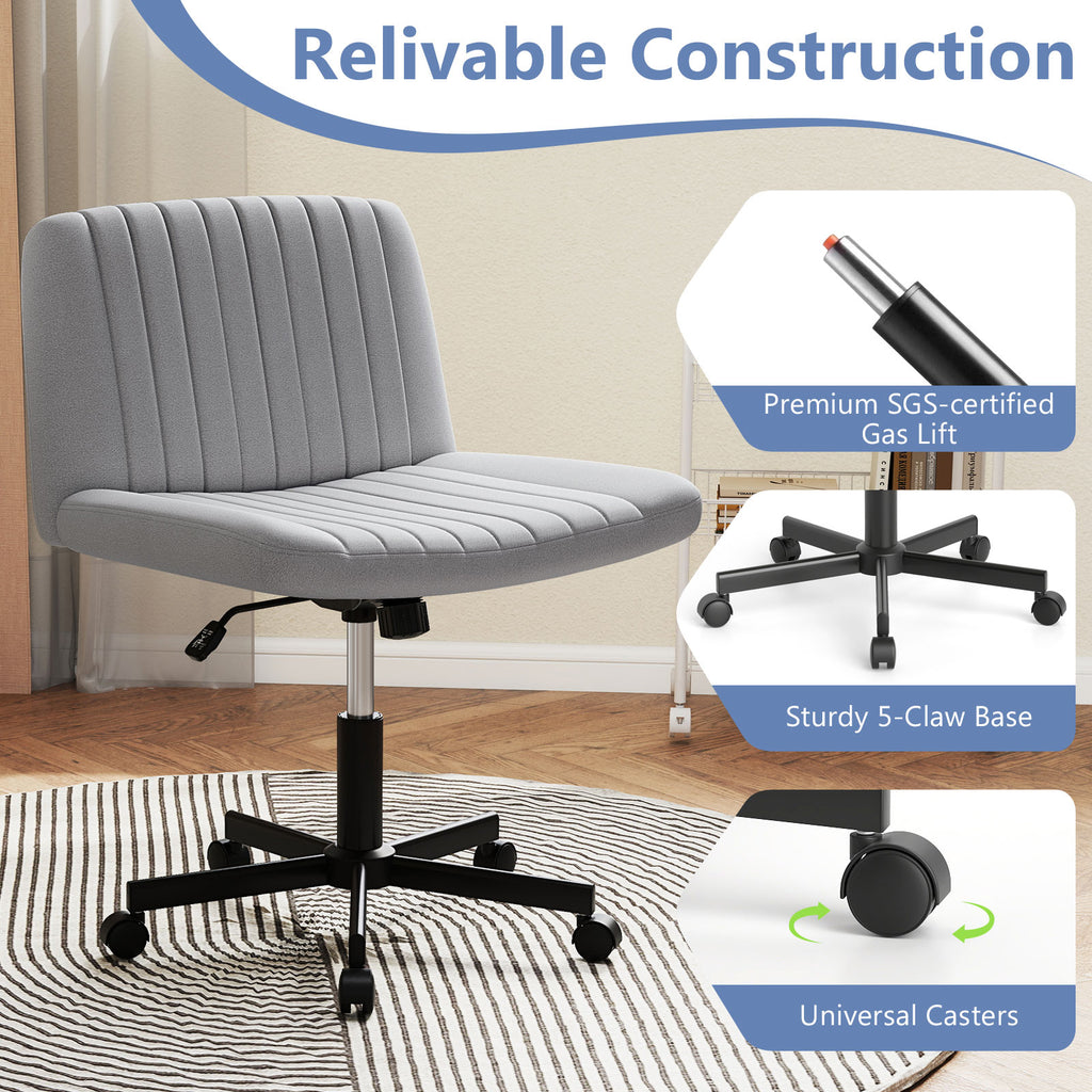 Criss Cross Chair with Wheels Cross-Legged Swivel Desk Chair with Soft-Padded Wide Seat-Gray
