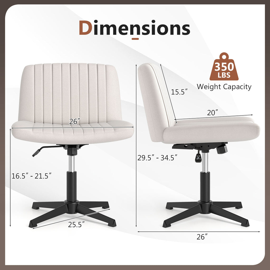 Criss Cross-Legged Swivel Desk Chair No Wheels-Beige