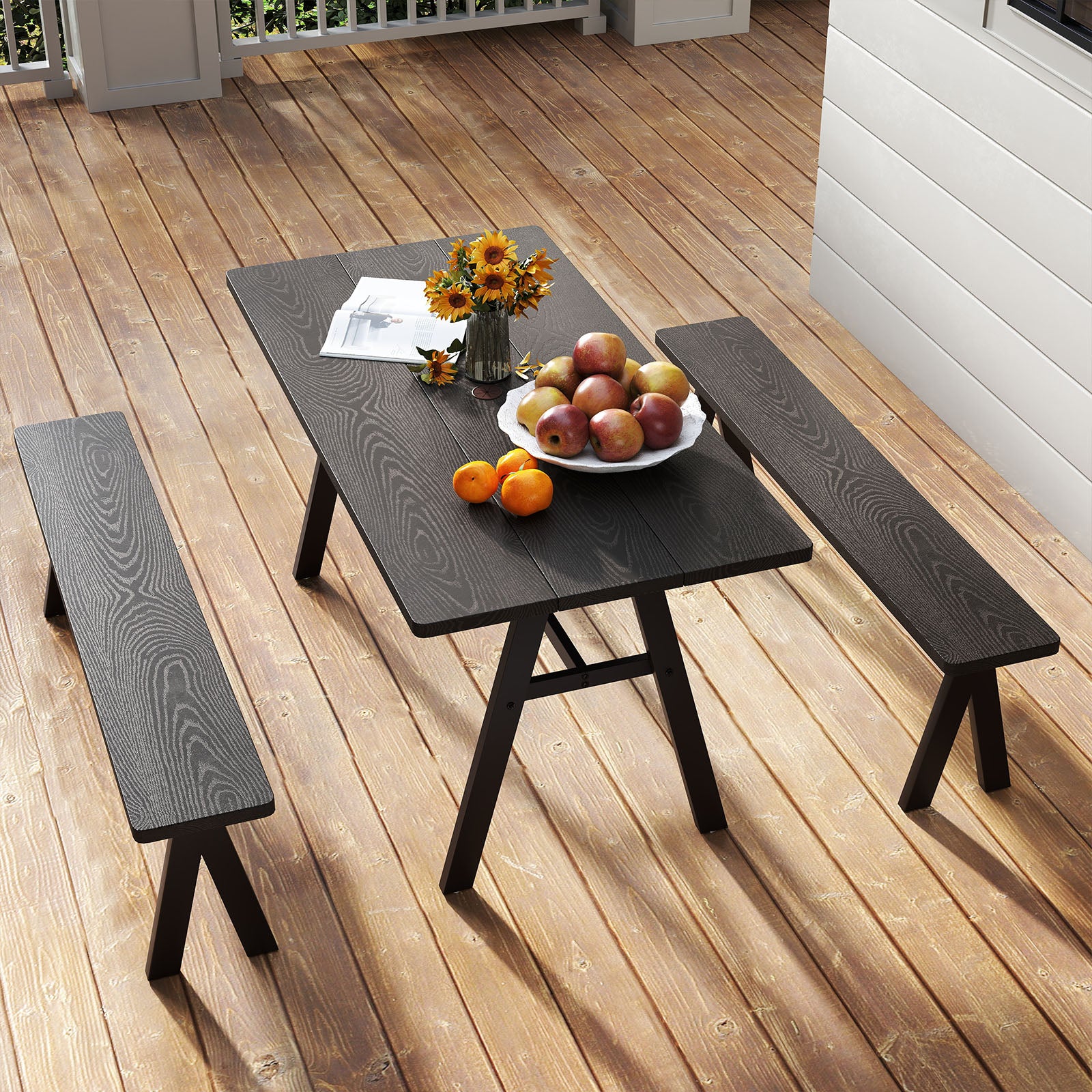 Ensemble de 3 pièces table de pique-nique et bancs d'extérieur pour 6 personnes