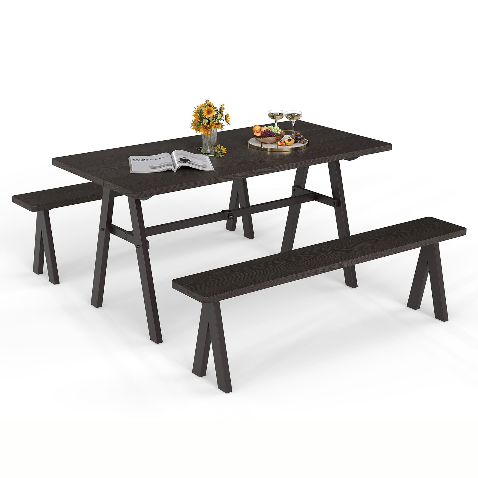 Ensemble de 3 pièces table de pique-nique et bancs d'extérieur pour 6 personnes