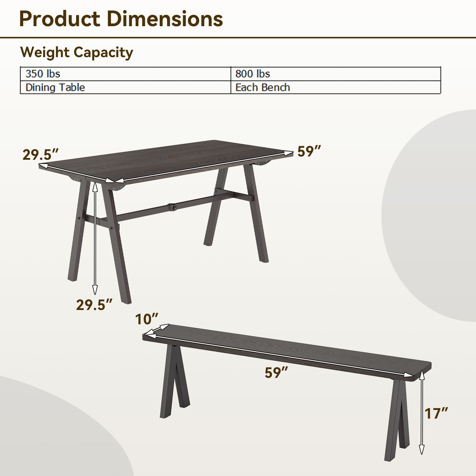 Ensemble de 3 pièces table de pique-nique et bancs d'extérieur pour 6 personnes