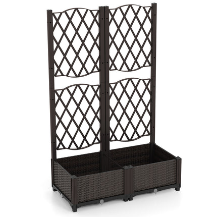 Raised Garden Bed with Trellis for Climbing Plants-Coffee