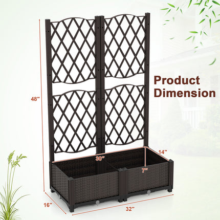 Raised Garden Bed with Trellis for Climbing Plants-Coffee
