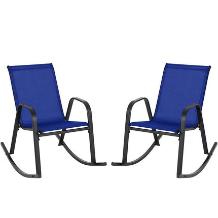 Set of 2 Metal Patio Rocking Chair with Breathable Seat Fabric-Navy