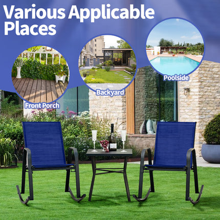 Set of 2 Metal Patio Rocking Chair with Breathable Seat Fabric-Navy