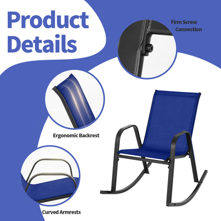 Set of 2 Metal Patio Rocking Chair with Breathable Seat Fabric-Navy