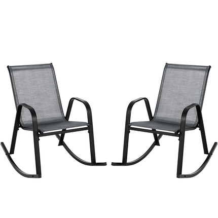 Set of 2 Metal Patio Rocking Chair with Breathable Seat Fabric-Gray
