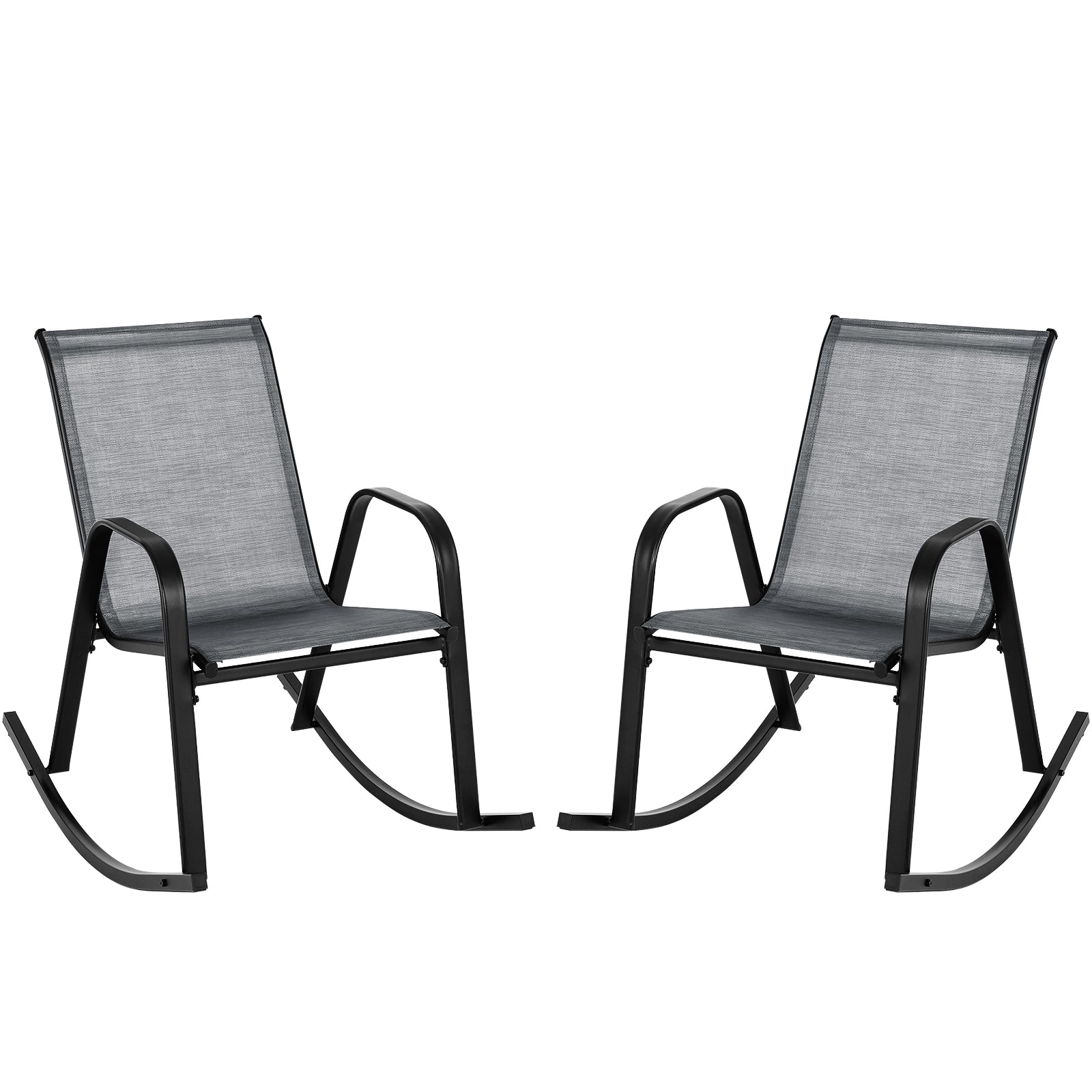 Lot de 2 chaises berçantes de patio en métal avec tissu respirant - Gris